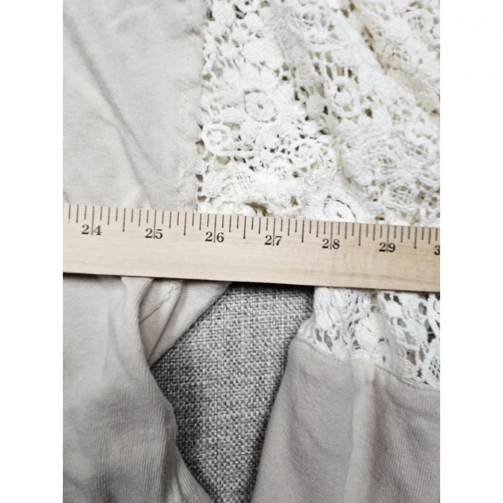 Free People Shirt Womens Medium Beige Crochet Lace Boho Long Sleeve Pullover Top